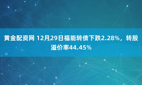 黄金配资网 12月29日福能转债下跌2.28%，转股溢价率44.45%